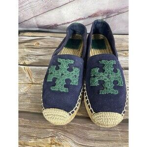 Tory Burch Elisa Logo Flat Espadrille Navy/GreenFlats Boucle/Beads -6.5 Medium